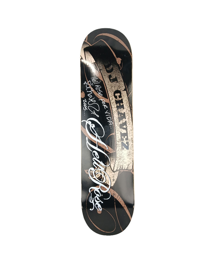 Hellrose DJ Chavez Autographed Scroll Black Tan Size 7.625" Skateboard Deck