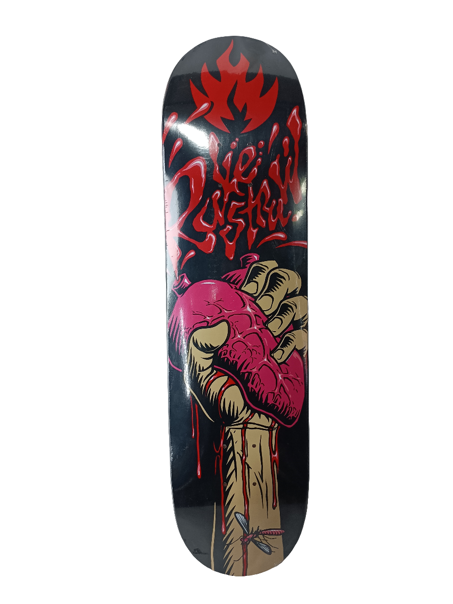 Black Label Rake Straw Heart Graphic Black red Multi Color Size 7.9 Skateboard Deck