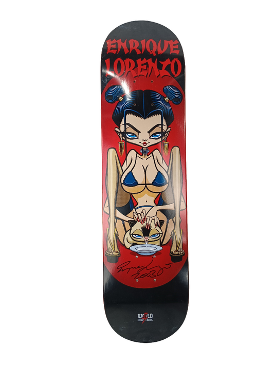 World Industries Enrique Lorenzo Cat Woman Autographed Black Red Blue Size 7.8" Vintage NOS Deck