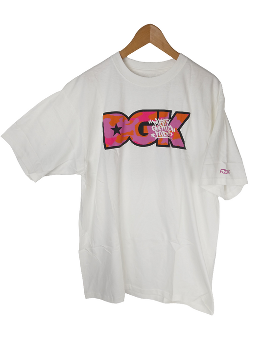 DGK Dirty Ghetto Kids White Black Pink Orange Camo Mens Size L S/s Vintage Shirt