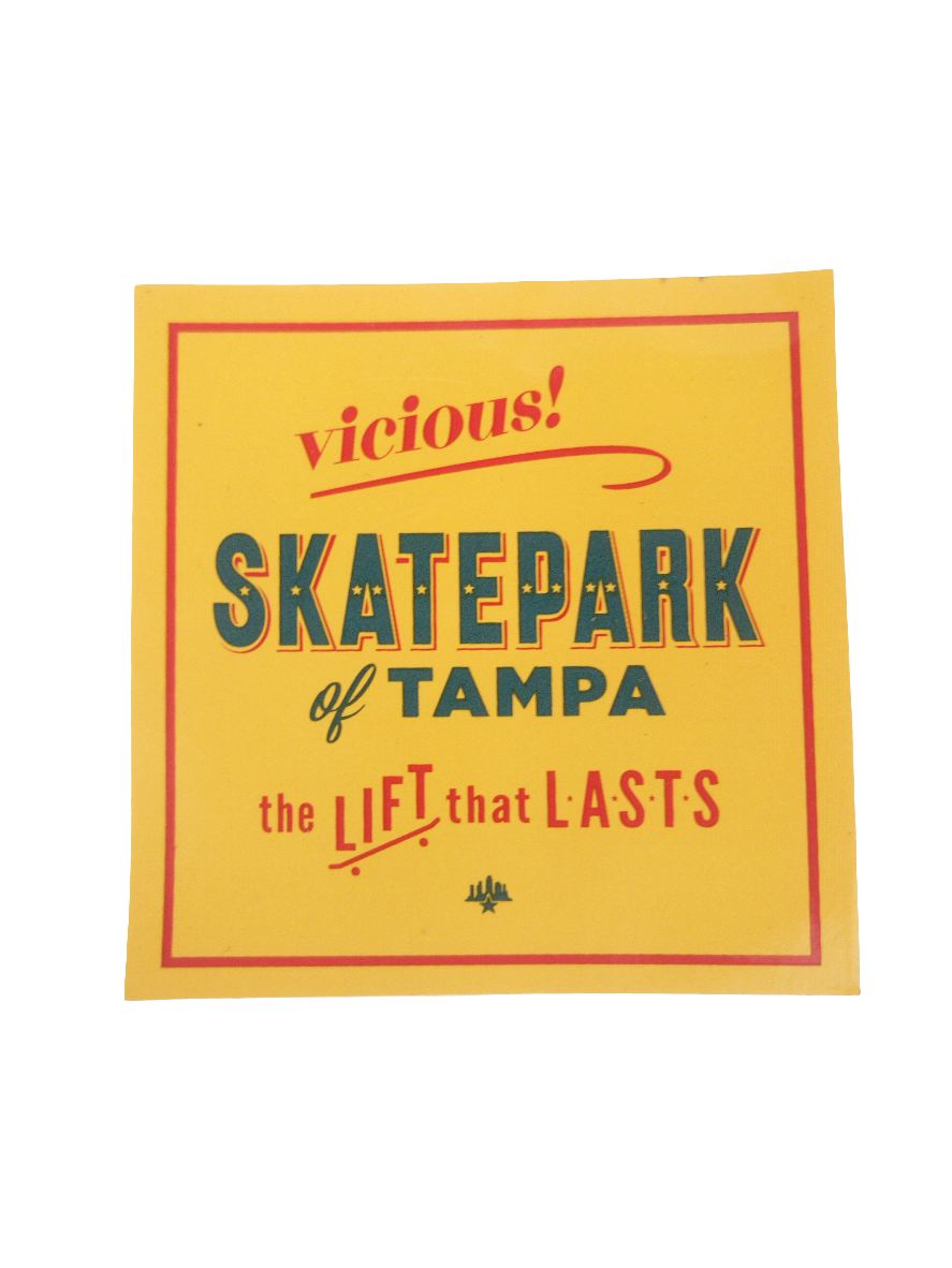 Skatepark Of Tampa Vicious! Yellow Red Blue 3" x 3" Vintage NOS Sticker