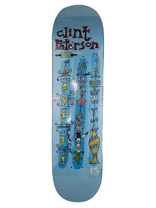 Stereo Clint Peterson 15 Years & Counting Graphic Blue Multi Color Size 7.75 Skateboard Deck