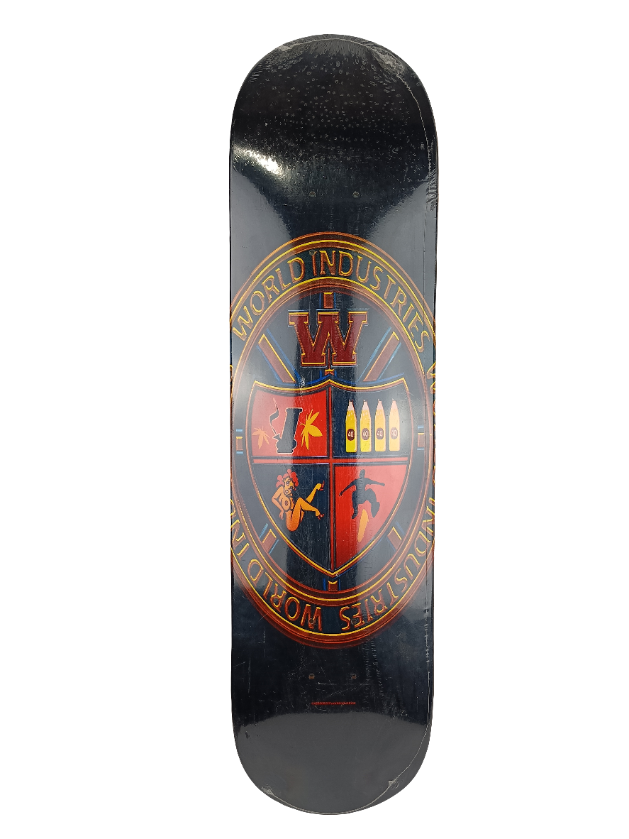 World Industries Kareem Campbell Family Crest Shield Black Gold Red Blue 7.5 Vintage NOS Deck