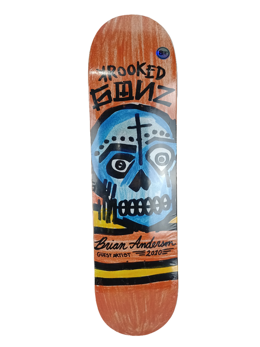 Krooked Brian Anderson Guest Model Skull Orange Yellow Black Size 8.18" Vintage NOS Deck