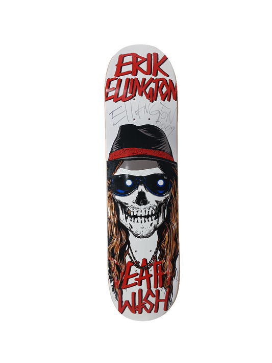 Deathwish Erik Ellington Signed Skull and Fedora Graphic White Red Multi Color Size 8 Skateboard Deck