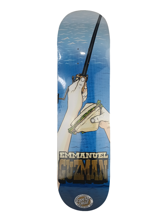 Santa Cruz Emmanual Guzman Gone Fishing Addict Blue White Tan Brown 80." x 31.7" Deck