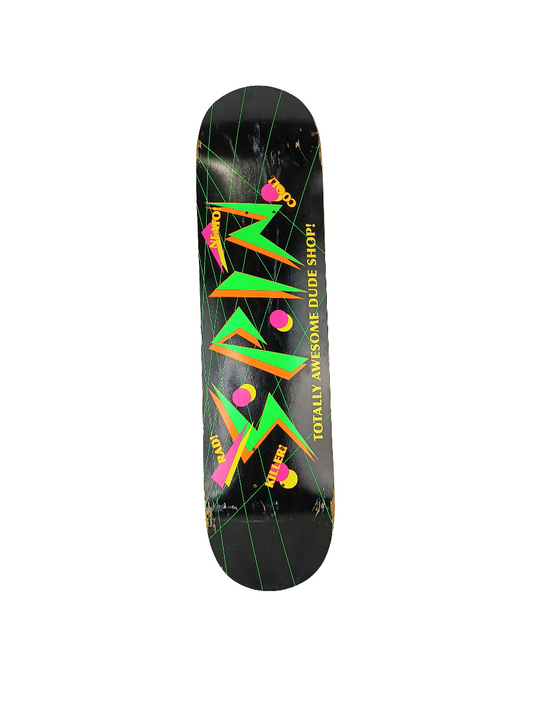 Spin Skateshop Totally Awesome Due Shop Black Green Pink Size 7.625" Vintage NOS Deck