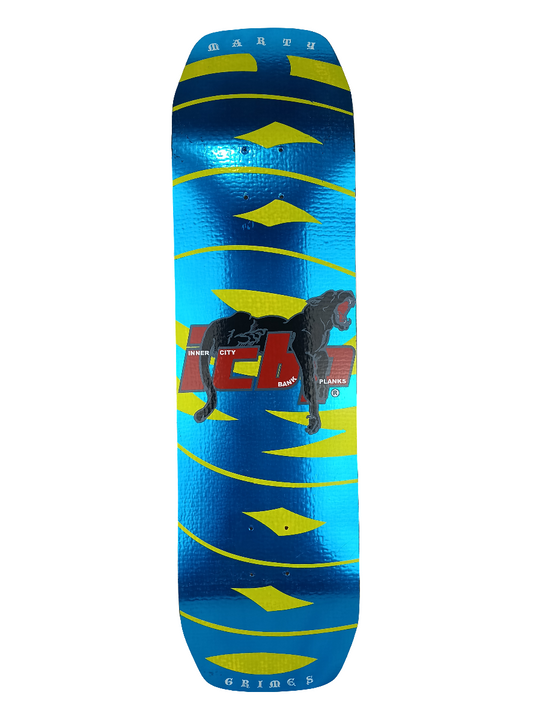 Hood Wood Marty Grimes ICBP Panther Graphic Blue Yellow Size 8.625 Shaped Skateboard Decks