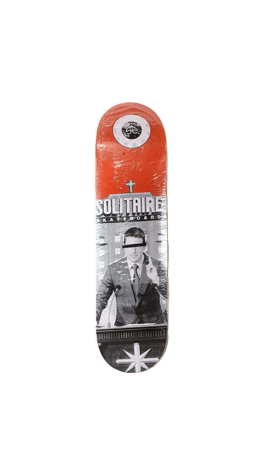 Solitaire Skateboards Presidential Speech Orange Black White Size 8.3 Vintage NOS Deck