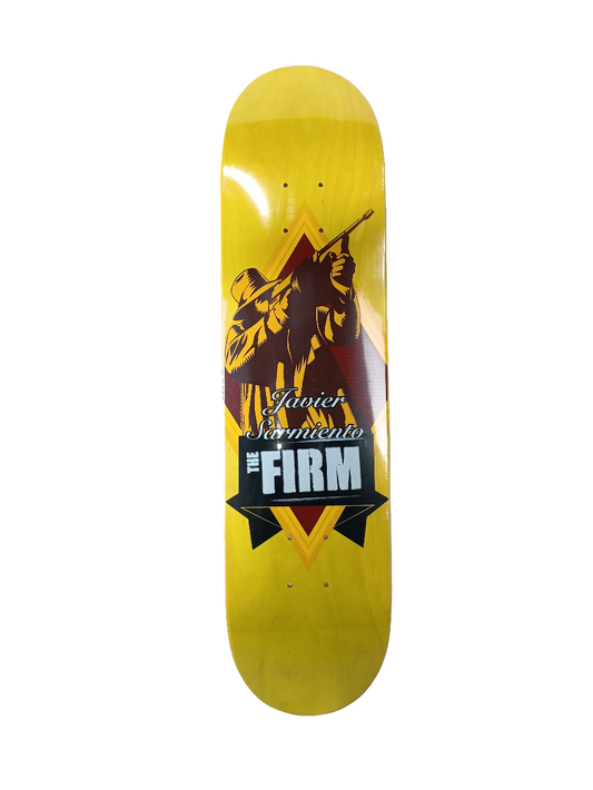 The Firm Javier Sarmiento Mobster Machine Gun Yellow Woodgrain Red Orange Size 7.78" Vintage NOS Deck