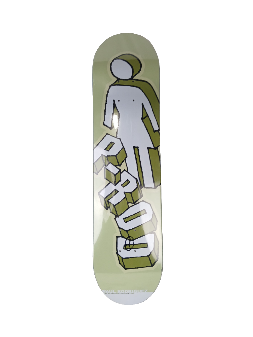 Girl Paul Rodriguez P-Rod Bend Block Letters Olive Green Grey Size 7.4" Vintage NOS Deck