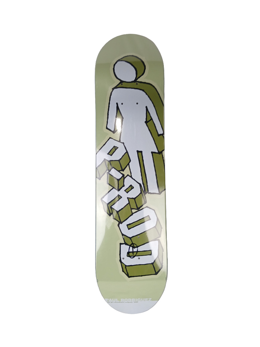 Girl Paul Rodriguez P-Rod Bend Block Letters Olive Green Grey Size 7.4" Vintage NOS Deck