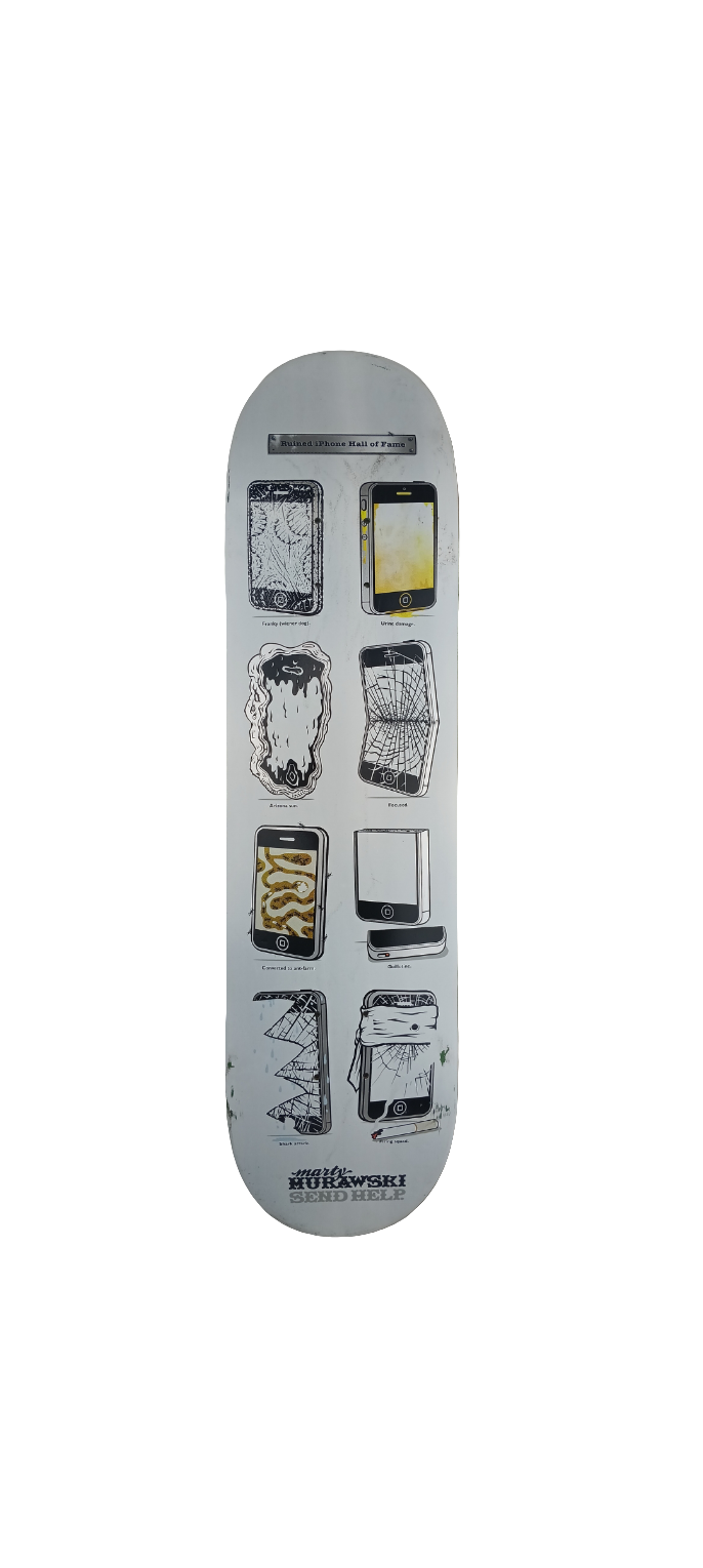 Send Help Marty Murawski Ruined Iphone Hall of Fame Graphic White Black Size 8 Skateboard Deck