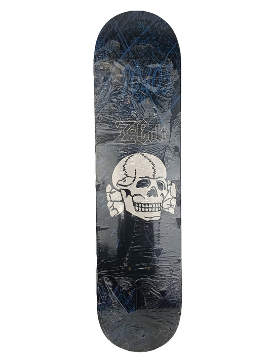 Z-Cult Skull on Map graphic Black White Blue Size 7.5 Skateboard Deck