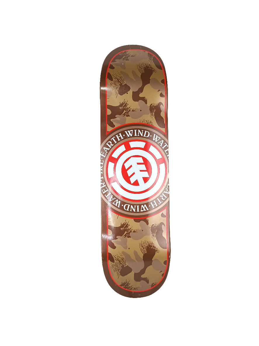 Element Earth Wind Water Fire Camo Logo Brown Red White Size 8.5 Skateboard Deck