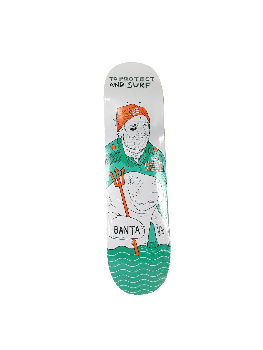 BP x Banta To Protect and Surf Graphic White Teal Orange Size 8.125 Skateboard Deck