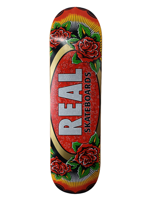 Real Skateboards Floral Design Team Red Silver Gold Size 8.5" Vintage NOS Deck