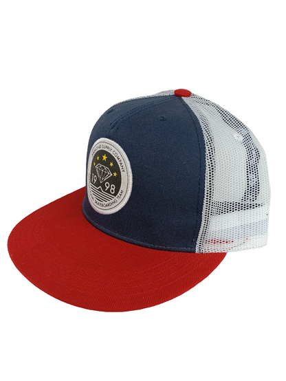 Diamond Supply Co. 1998 International Skateboarding Team Red Navy White Mesh Snapback Hat