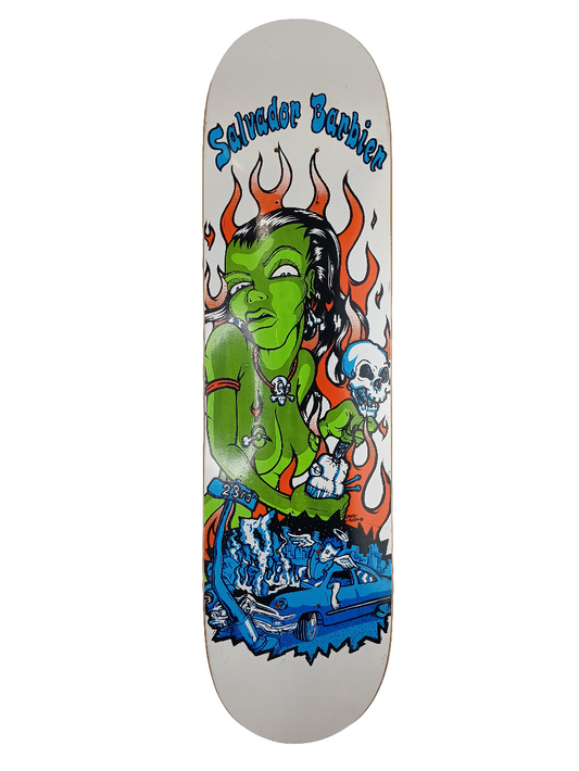 Twenty Three Skateboard Co. Salvador Barbier Shrunken Head VooDoo Woman Green White Red 7.75" Vintage NOS Deck