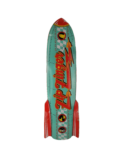 Krooked Zip Zinger By Krooked Rocket Ship Teal Red Yellow Size 7.2" Vintage Die-Cut NOS Cruiser Deck