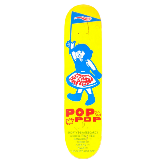 Shortys Pop Pop Graphic Yellow Blue Red Size 7.75" Skateboard Deck