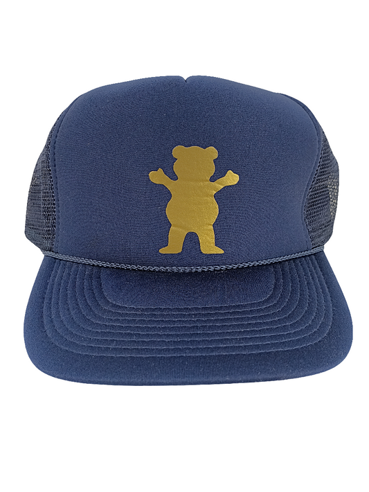 Diamond Supply Co. Grizzly Navy Blue Gold Bear Logo Mesh Snapback Vintage Trucker Snapback Hat