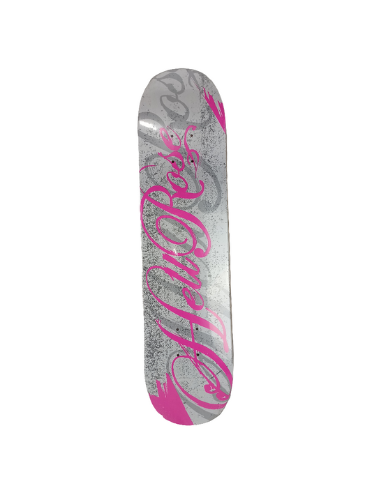 Hellrose Script Logo White Pink Grey Size 7.5 Vintage NOS Deck