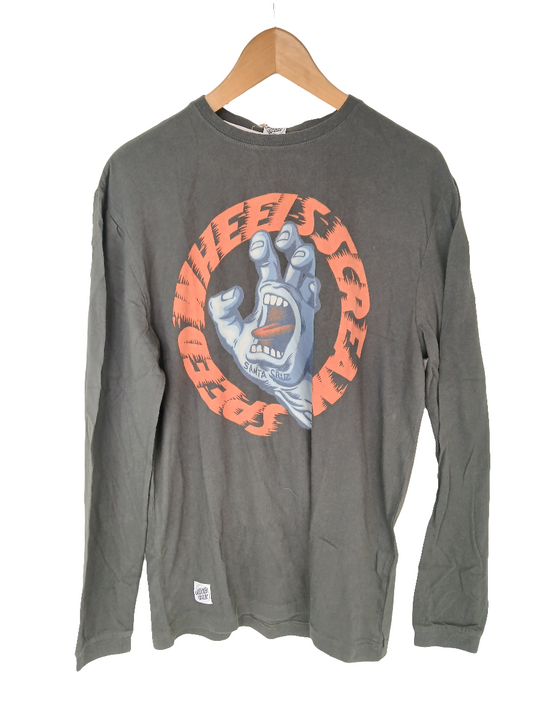 Santa Cruz Speed Wheels Screaming Hand Black Red Blue Mens Size Medium L/s Vintage Shirt