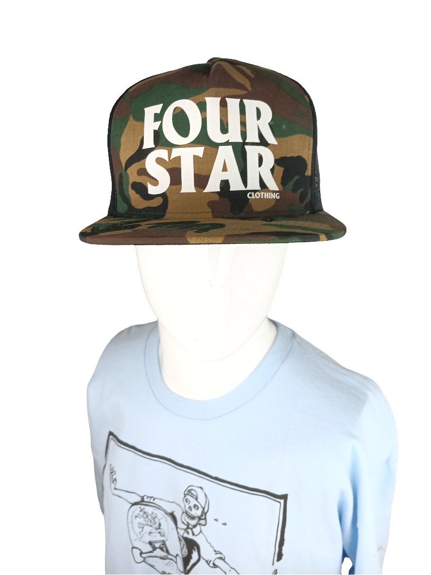 Four Star Clothing Camo White Black Mesh Vintage NOS Snapback Trucker Hat