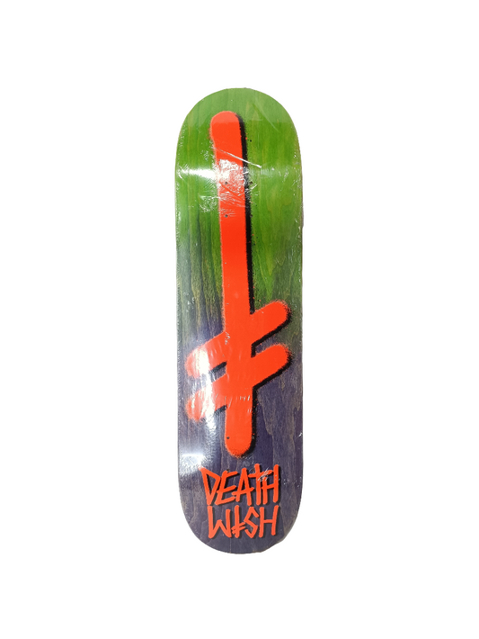 Deathwish Death Spray Cross Split Fade Woodgrain Green Purple Orange Size 8.4 Skateboard Deck