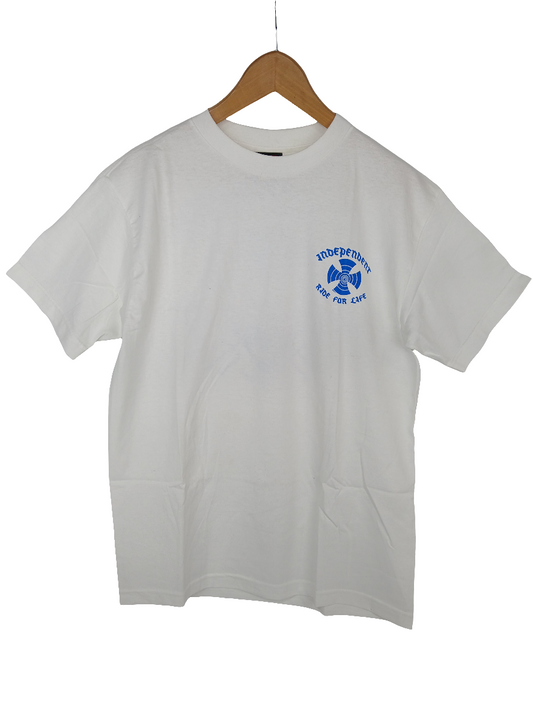 Independent Ride The Best Cross Swirl White Blue Mens Size Medium S/s Vintage Shirt