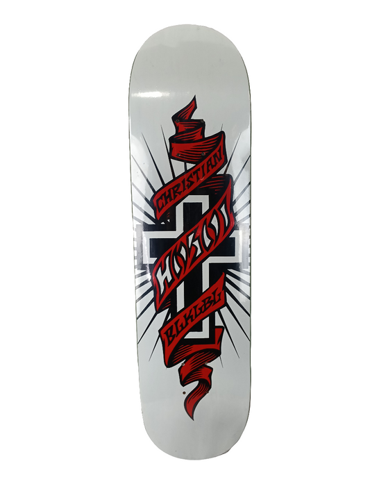 Black Label Christian Hosoi Cross Graphic White Black Red Size 8.25 Skateboard Deck