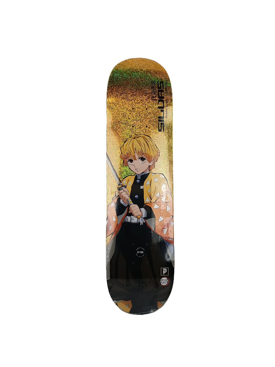 Primitive Miles Silvas Demon Slayer Series Zenitso Black Yellow Gold Flake Size 8.125" Vintage NOS Deck