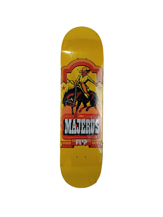 Flip Alec Majerus Gallery Series Pro Rodeo Cowboy Yellow Orange White Size 8.25 Vintage NOS Deck