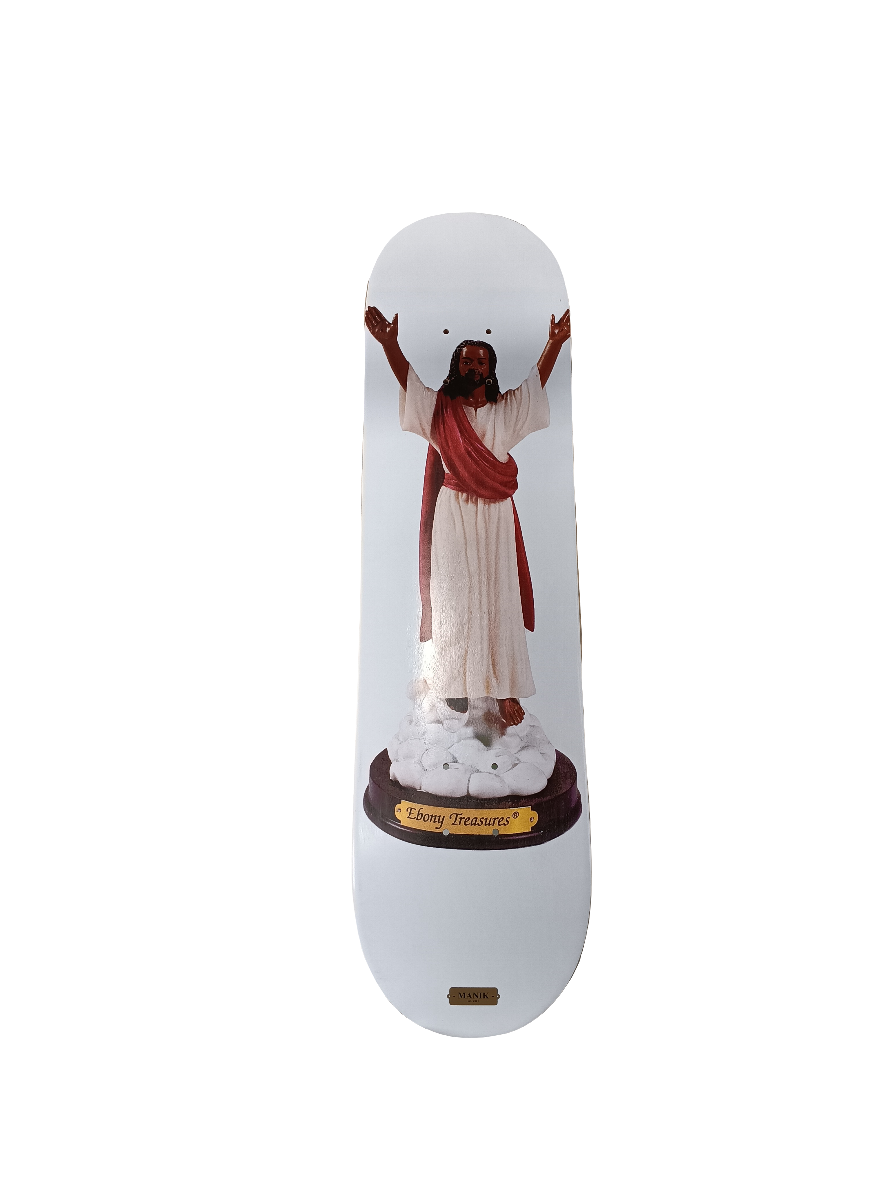 Manik Jesus Statue White Black Gold Size 8" Vintage NOS Deck