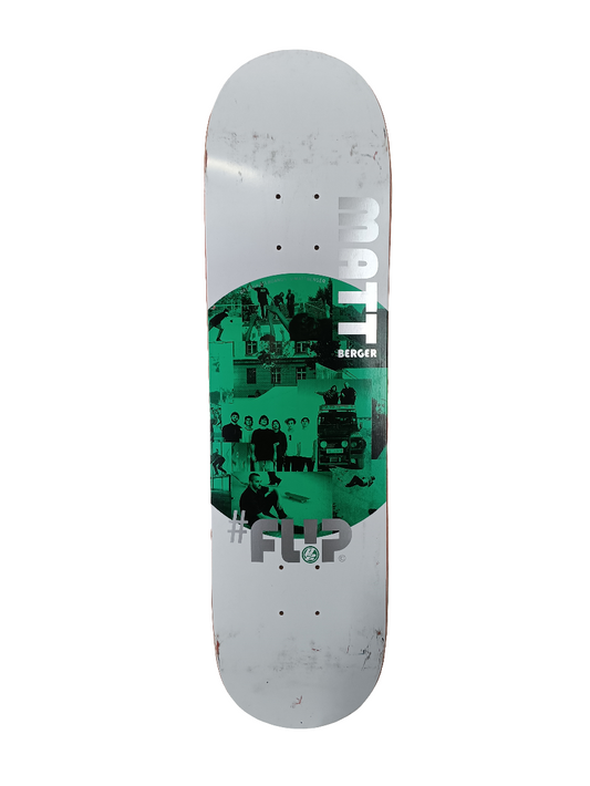 Flip Matt Berger Pro Model White Green Silver 8 Skateboard Deck