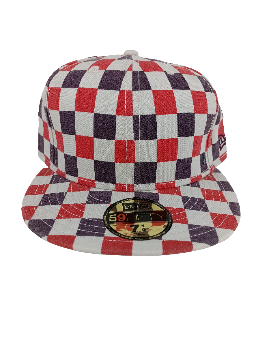 New Era Altamont 59Fifty Red Navy Checkered Size 7 1/2 Vintage Hat