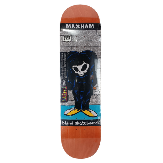 Blind Jordan Maxham Reaper Impersonator Orange Woodgrain Multicolor Size 8.375" Vintage NOS Deck