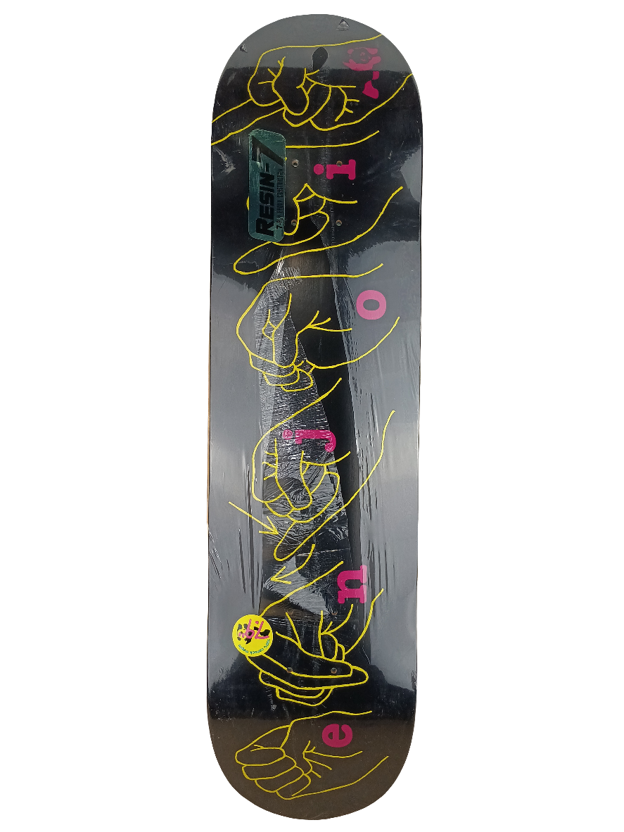 Enjoi Skateboards Sign Language Graphic Black Yellow Pink 7.9 Deck