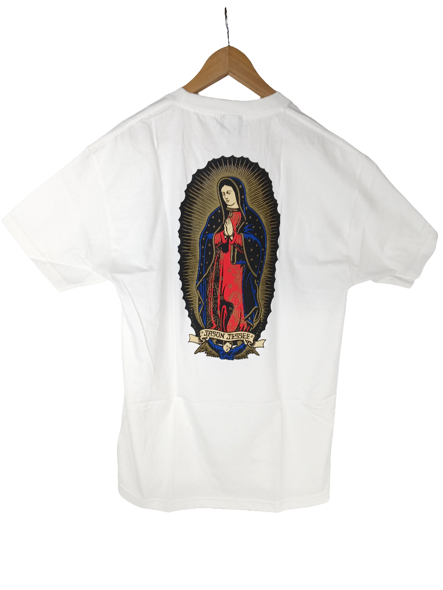 Santa Cruz Jason Jessee Pray For Me Guadalupe White Gold Black Mens Size Large S/s Shirt