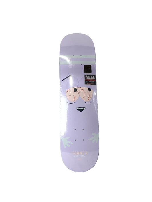 Real Tanner Van Vark Towely Graphic Purple White Size 8.25 Skateboard Deck