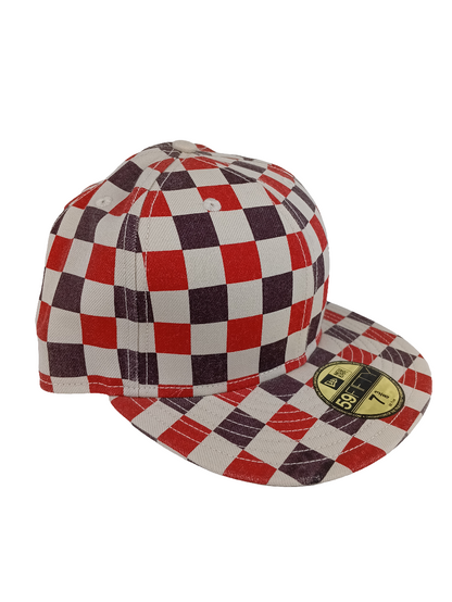 New Era Altamont 59Fifty Red Navy Checkered Size 7 3/8 Vintage Hat