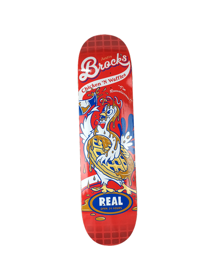 Real Justin Brock Chicken Waffles Red White Blue Vintage NOS Deck Size 8.0" Vintage NOS Deck