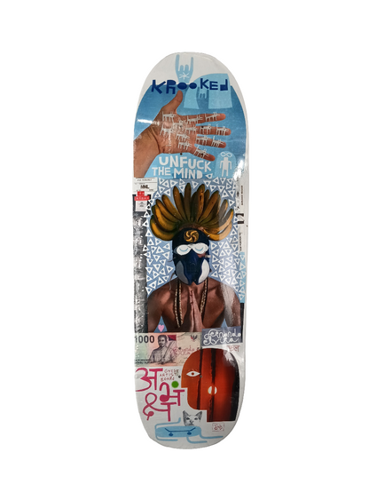 Krooked Fernando Elvira Guest Artist Blue White Multi Color Size 9.3 Shaped Skateboard Deck