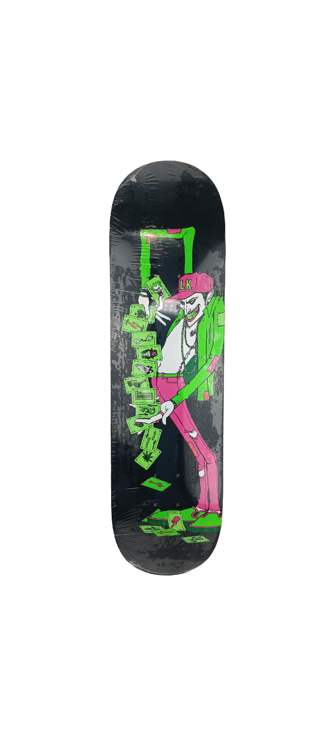 Deathwish Lizard king Joker Graphic Black Green Pink Size 8.5 Skateboard Deck