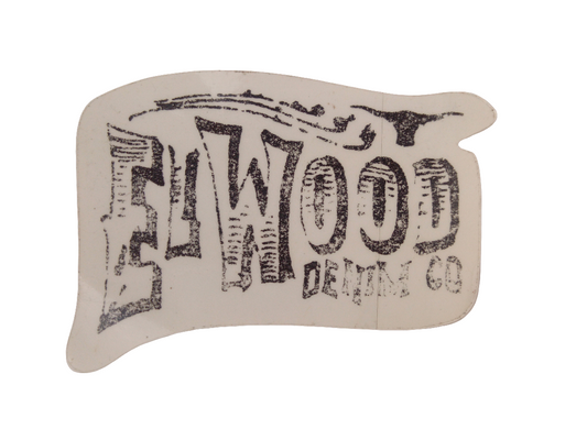 Elwood Denim Co. Clear Black Woodgrain Logo 4.5" x 3.5" Vintage NOS Sticker