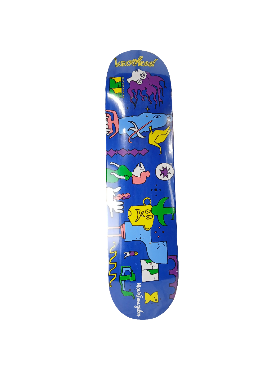 Krooked Mark Gonzales Abstract Blue Multi Size 7.75" Vintage NOS Deck