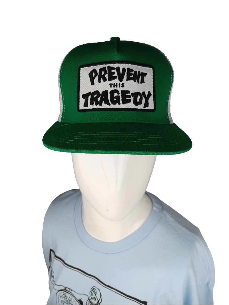 Thrasher Magazine Prevent This Tragedy Green Black White Mesh Vintage NOS Snapback Trucker Hat