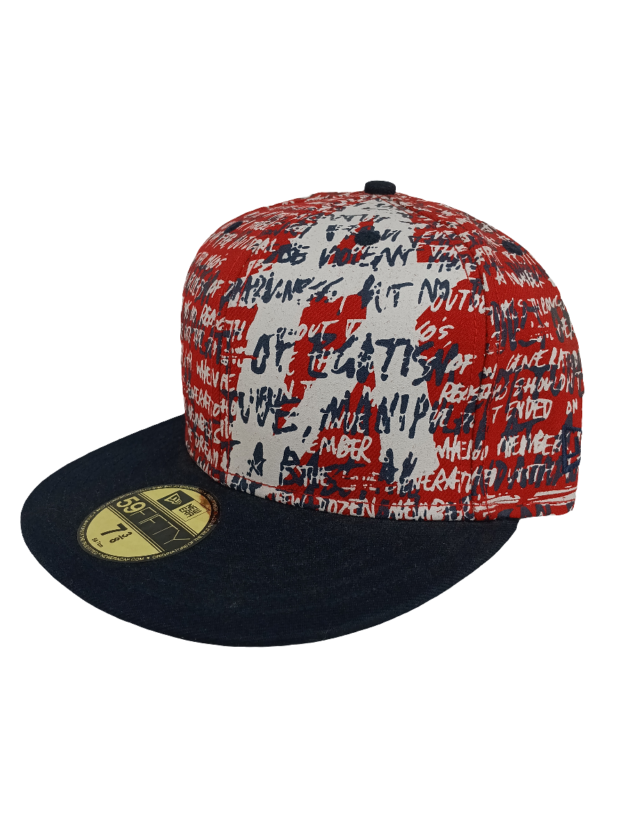 New Era Altamont 59Fifty Andrew Reynolds A Navy Red White All Over Print Size 7.3/8 Vintage Hat