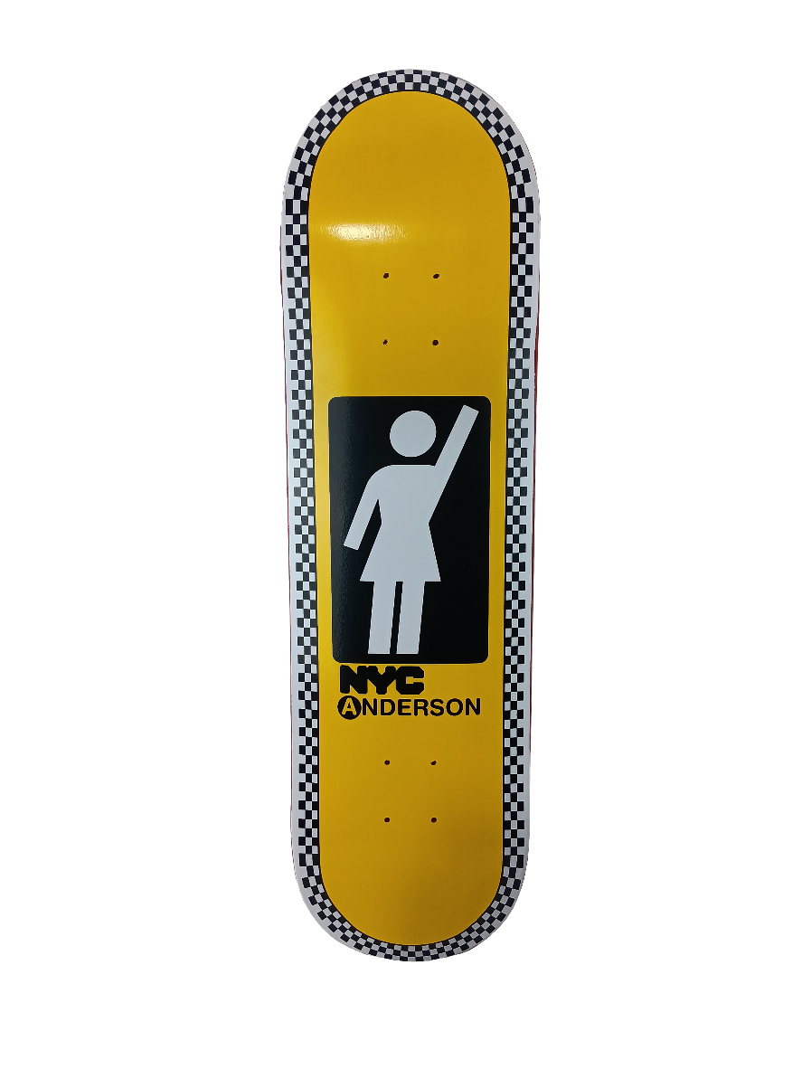 Girl Brian Anderson NYC Yellow Checkered Black White Size 8.5" Vintage NOS Deck